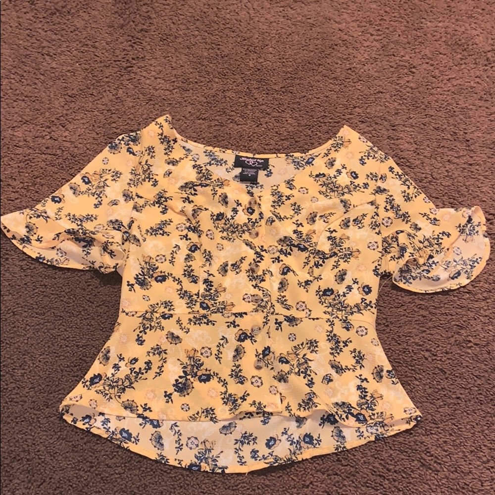 Button Up Yellow Floral Peplum Top